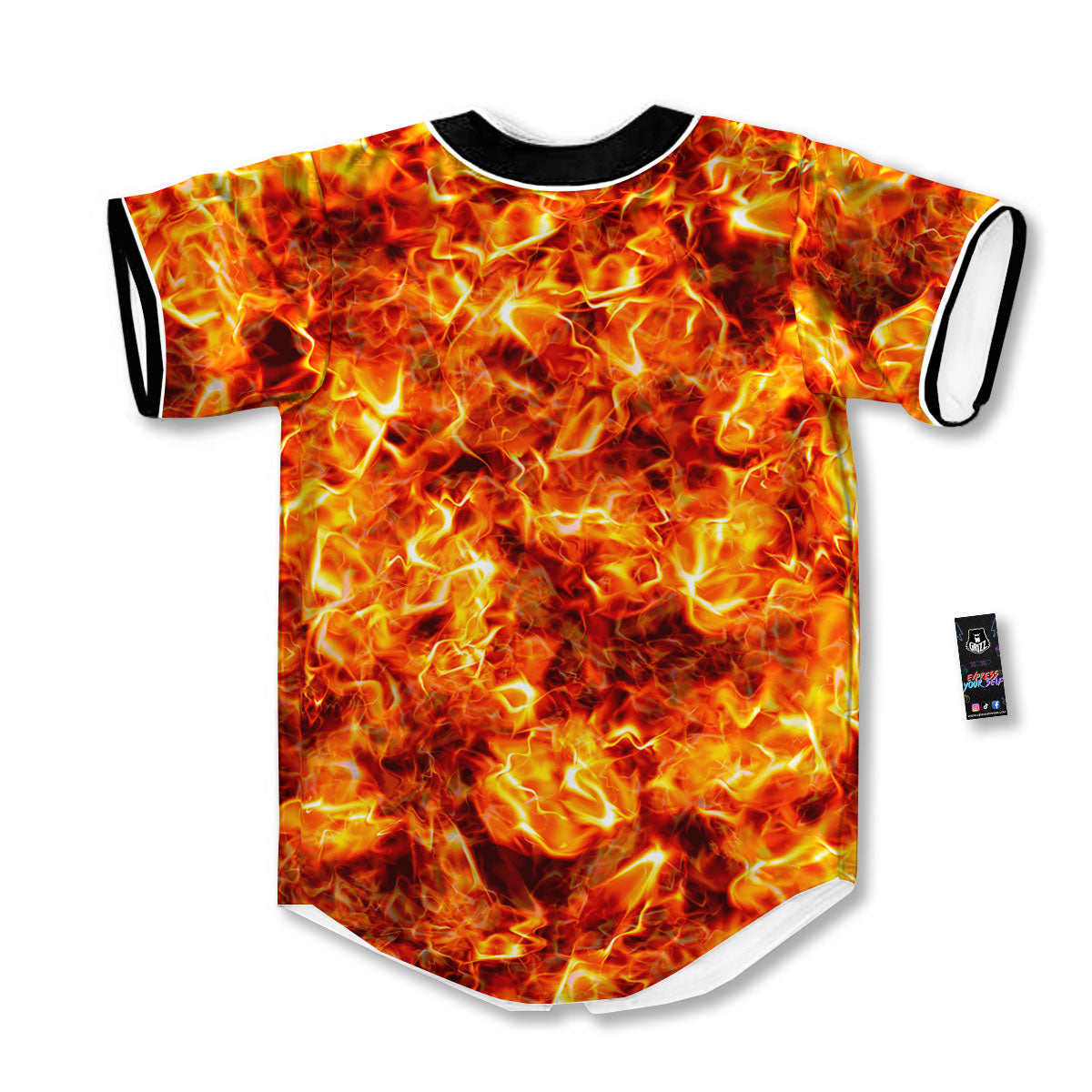 Burning Lava Print Baseball Jersey-grizzshop