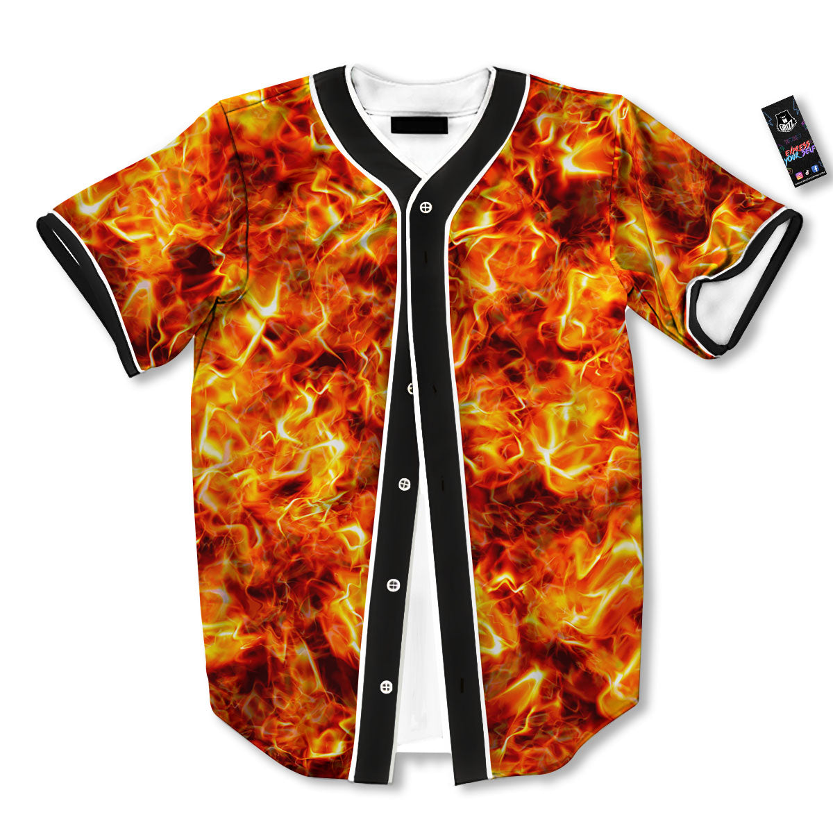Burning Lava Print Baseball Jersey-grizzshop