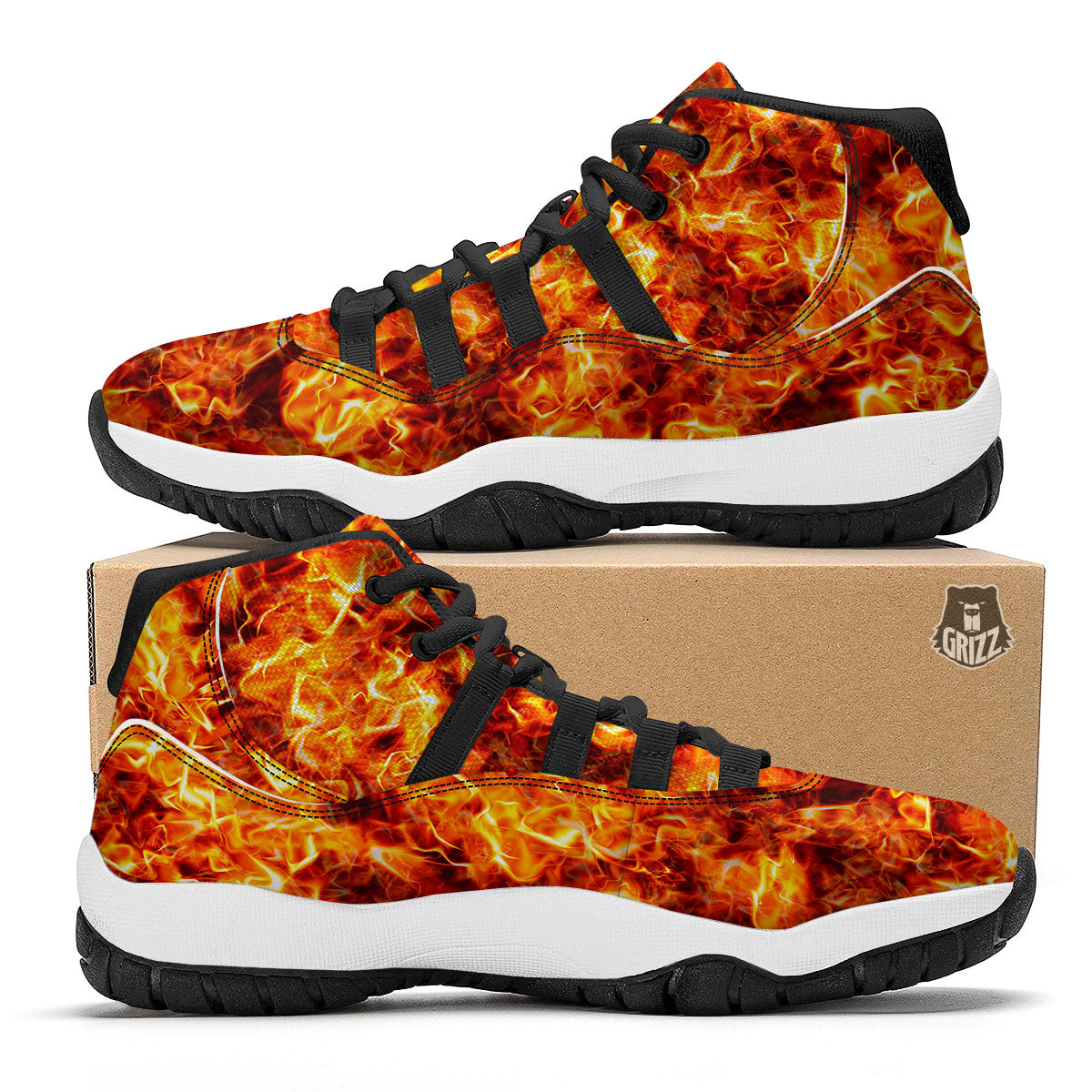 Burning Lava Print Black Bball Shoes-grizzshop