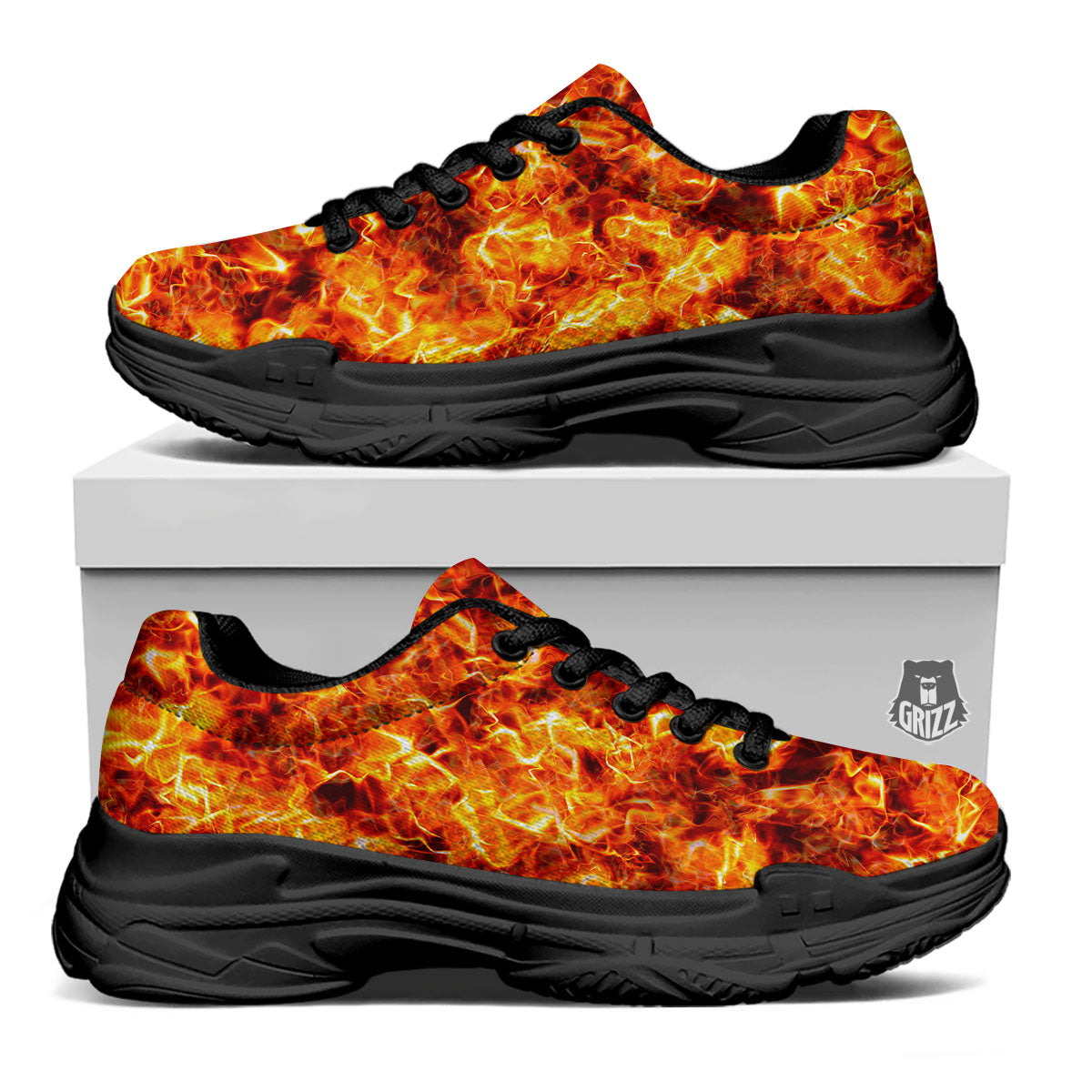Burning Lava Print Black Chunky Shoes-grizzshop
