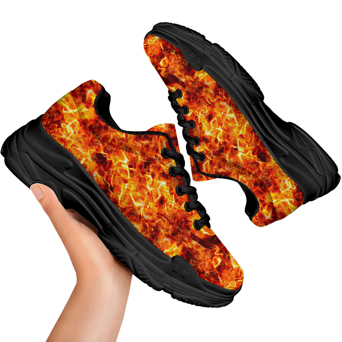 Burning Lava Print Black Chunky Shoes-grizzshop