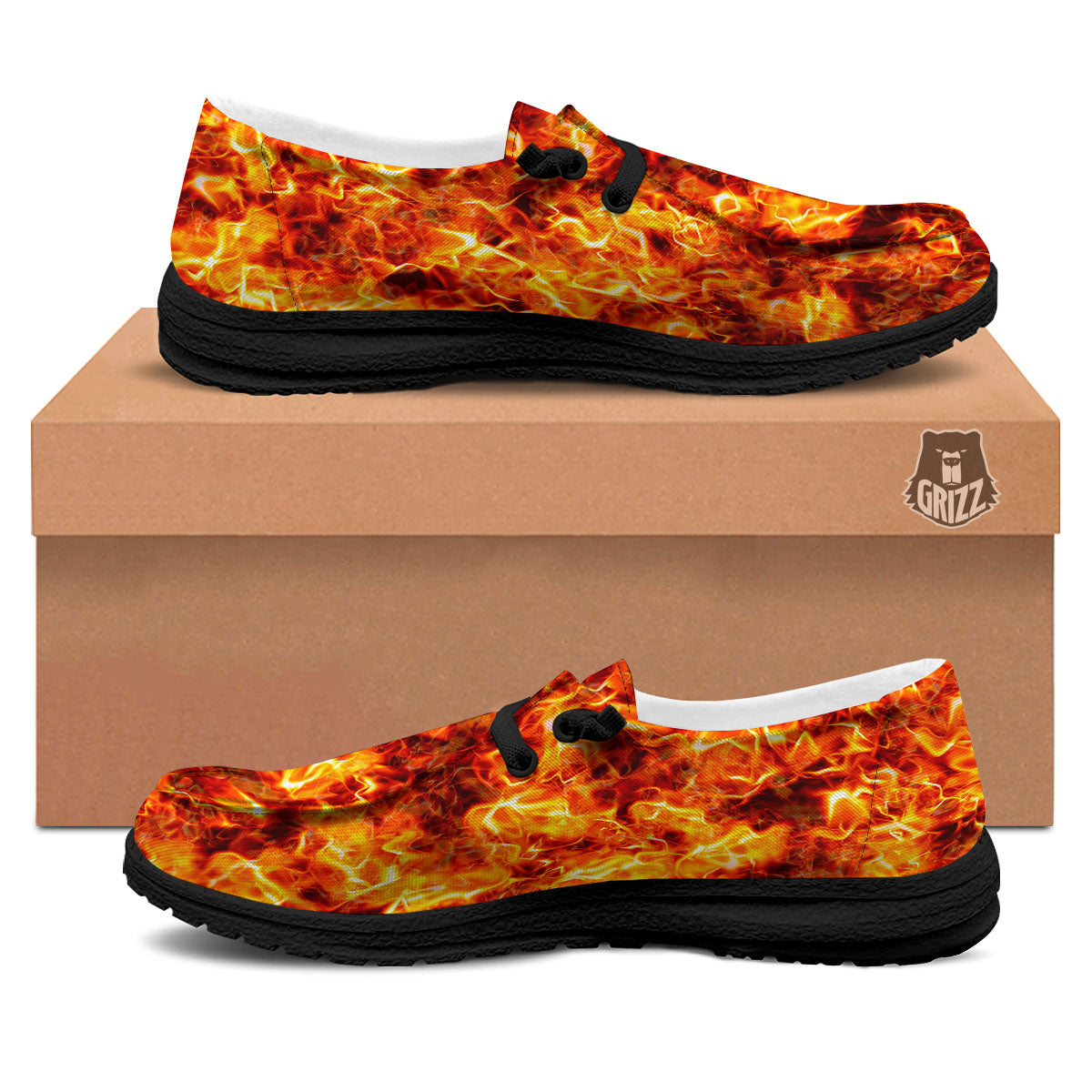 Burning Lava Print Black Loafers-grizzshop