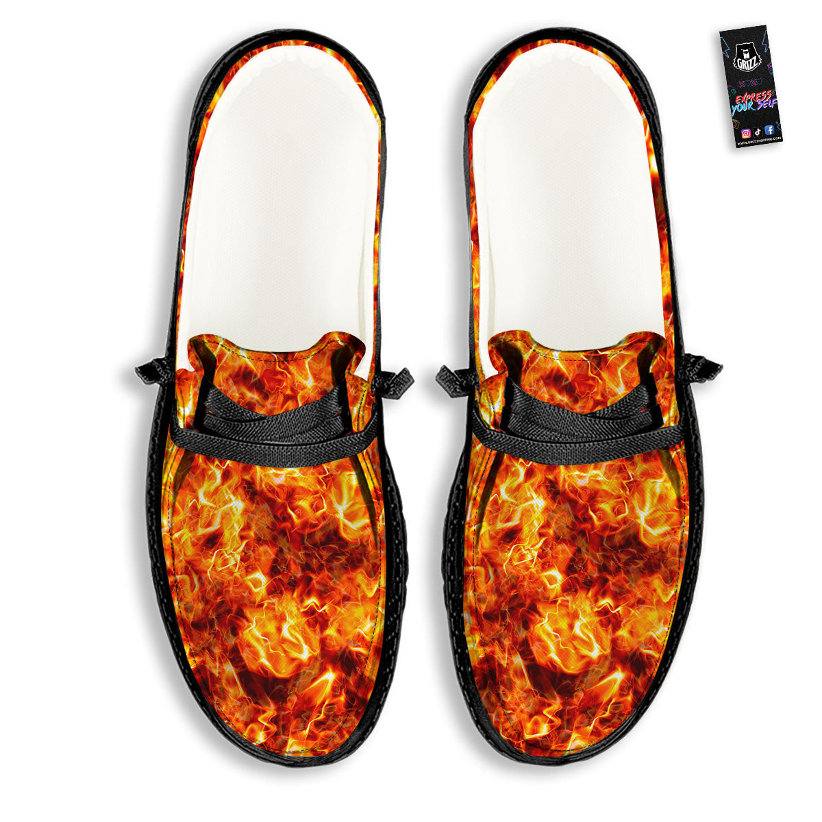 Burning Lava Print Black Loafers-grizzshop