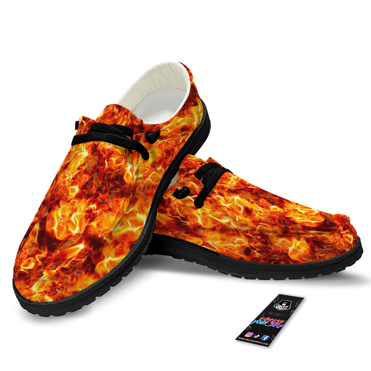 Burning Lava Print Black Loafers-grizzshop
