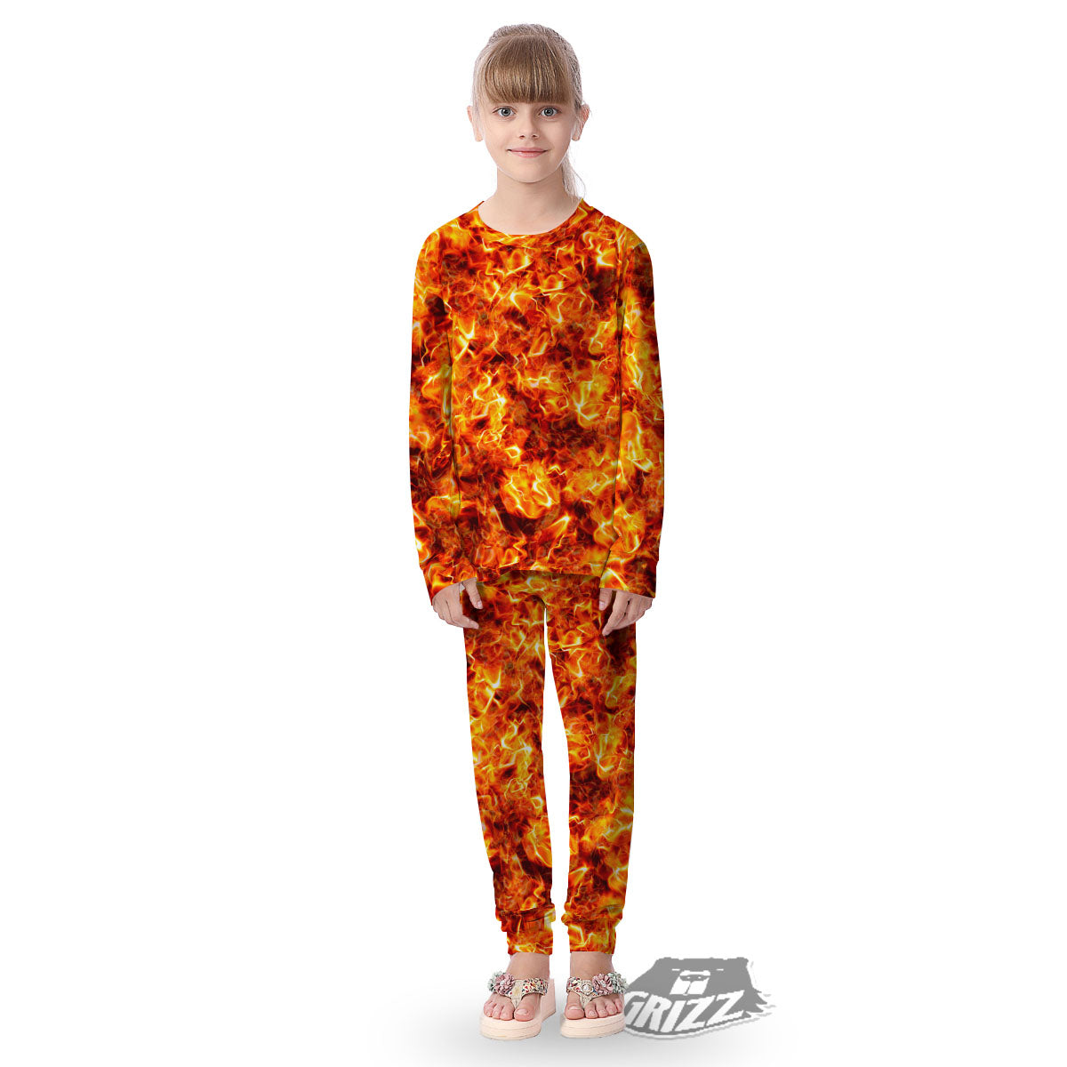 Burning Lava Print Kid's Pajamas-grizzshop