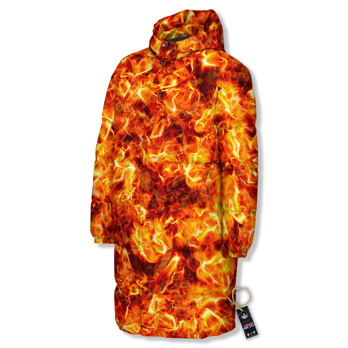 Burning Lava Print Long Down Jacket-grizzshop