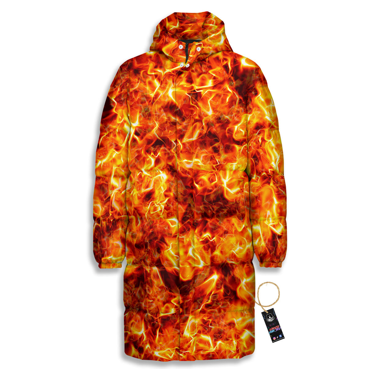 Burning Lava Print Long Down Jacket-grizzshop