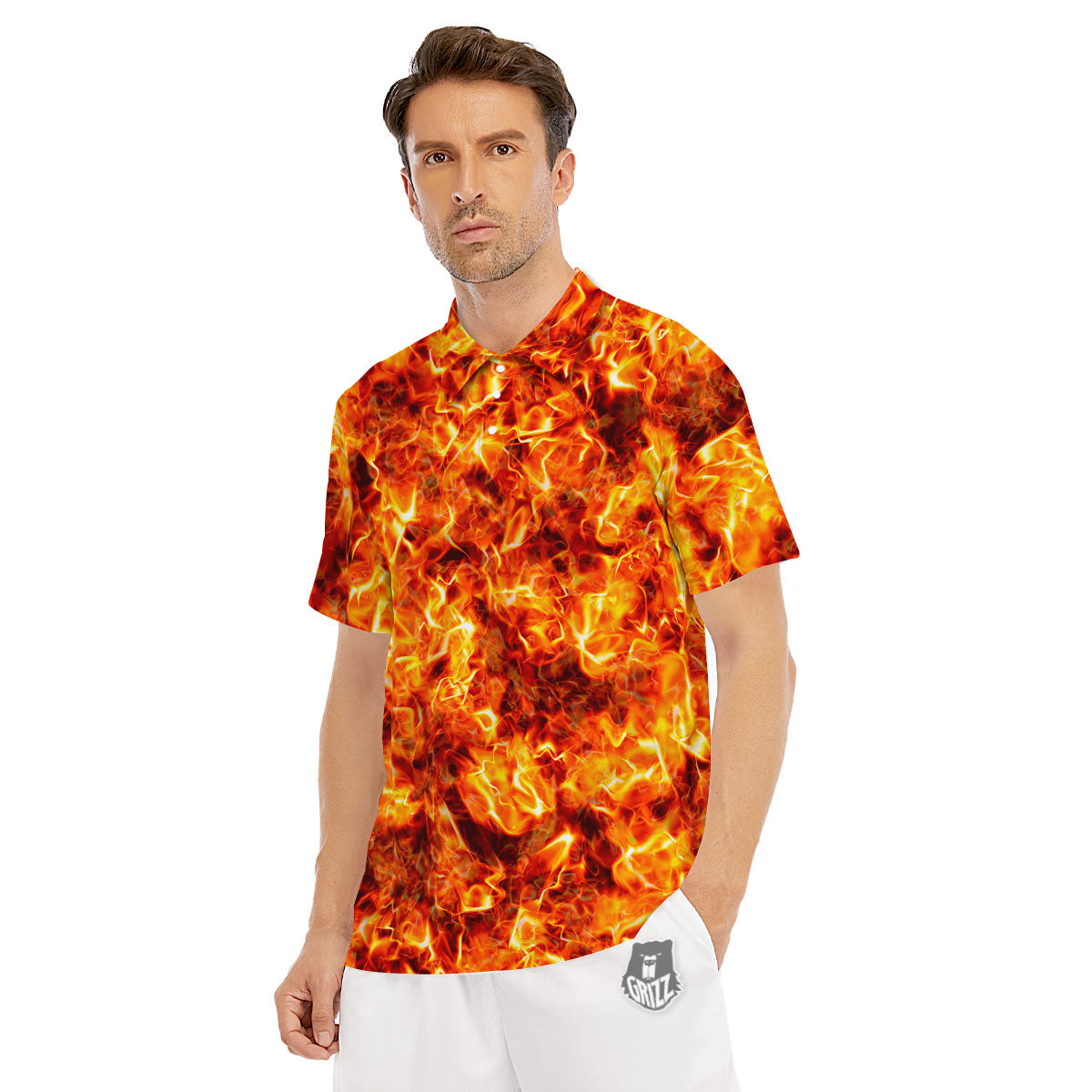 Burning Lava Print Men's Golf Shirts-grizzshop