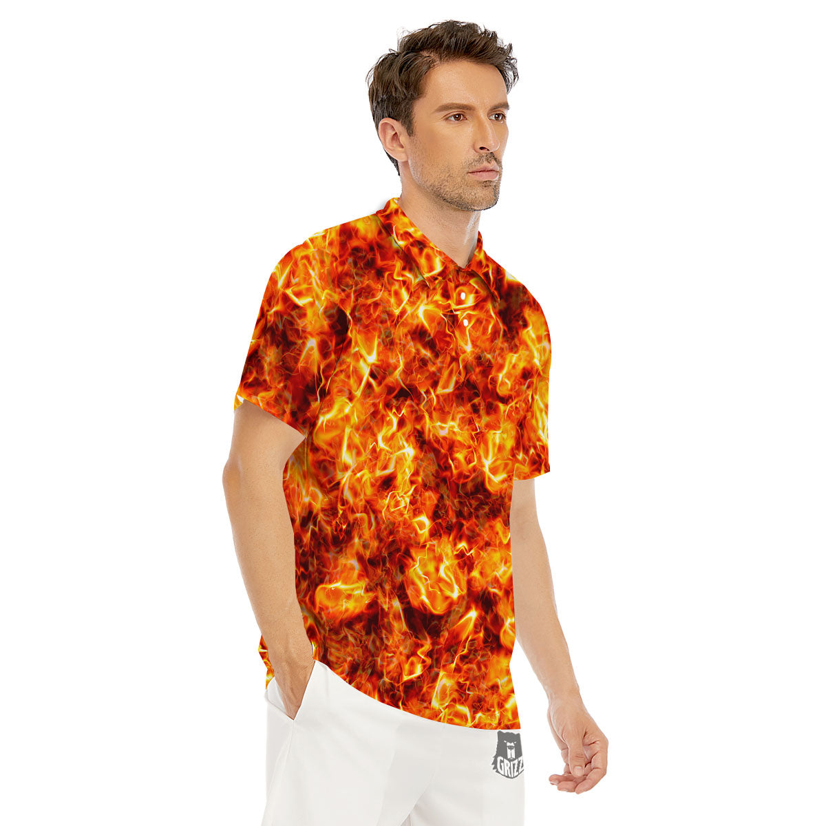 Burning Lava Print Men's Golf Shirts-grizzshop