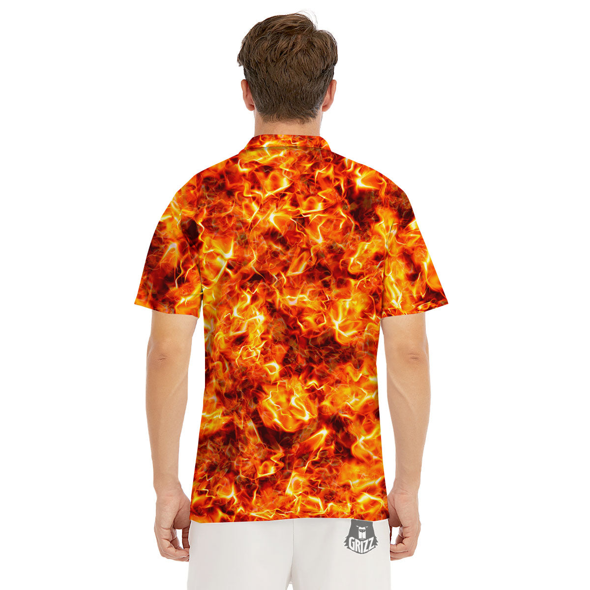 Burning Lava Print Men's Golf Shirts-grizzshop