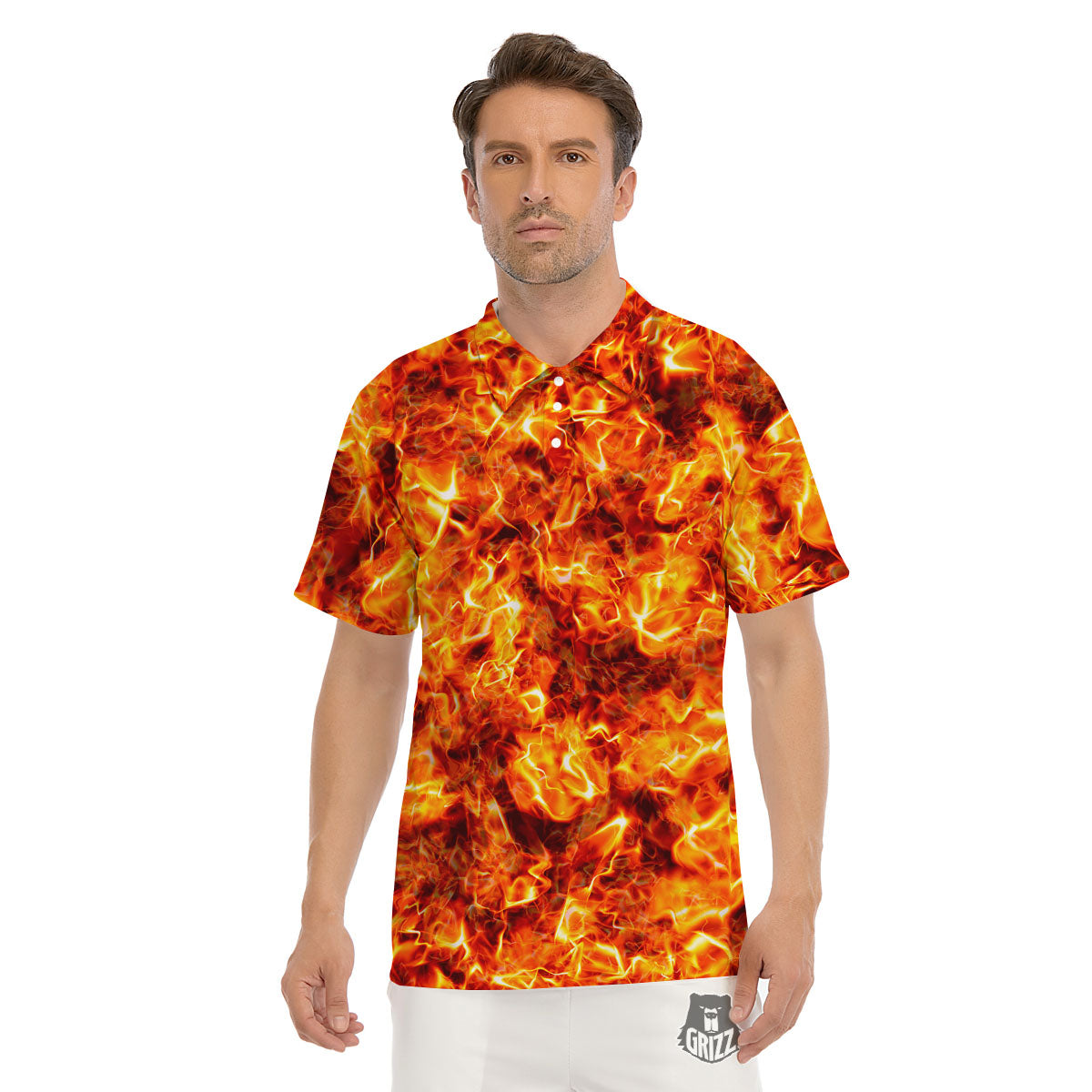 Burning Lava Print Men's Golf Shirts-grizzshop