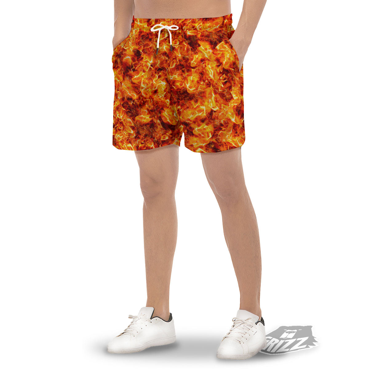 Burning Lava Print Men's Gym Shorts-grizzshop
