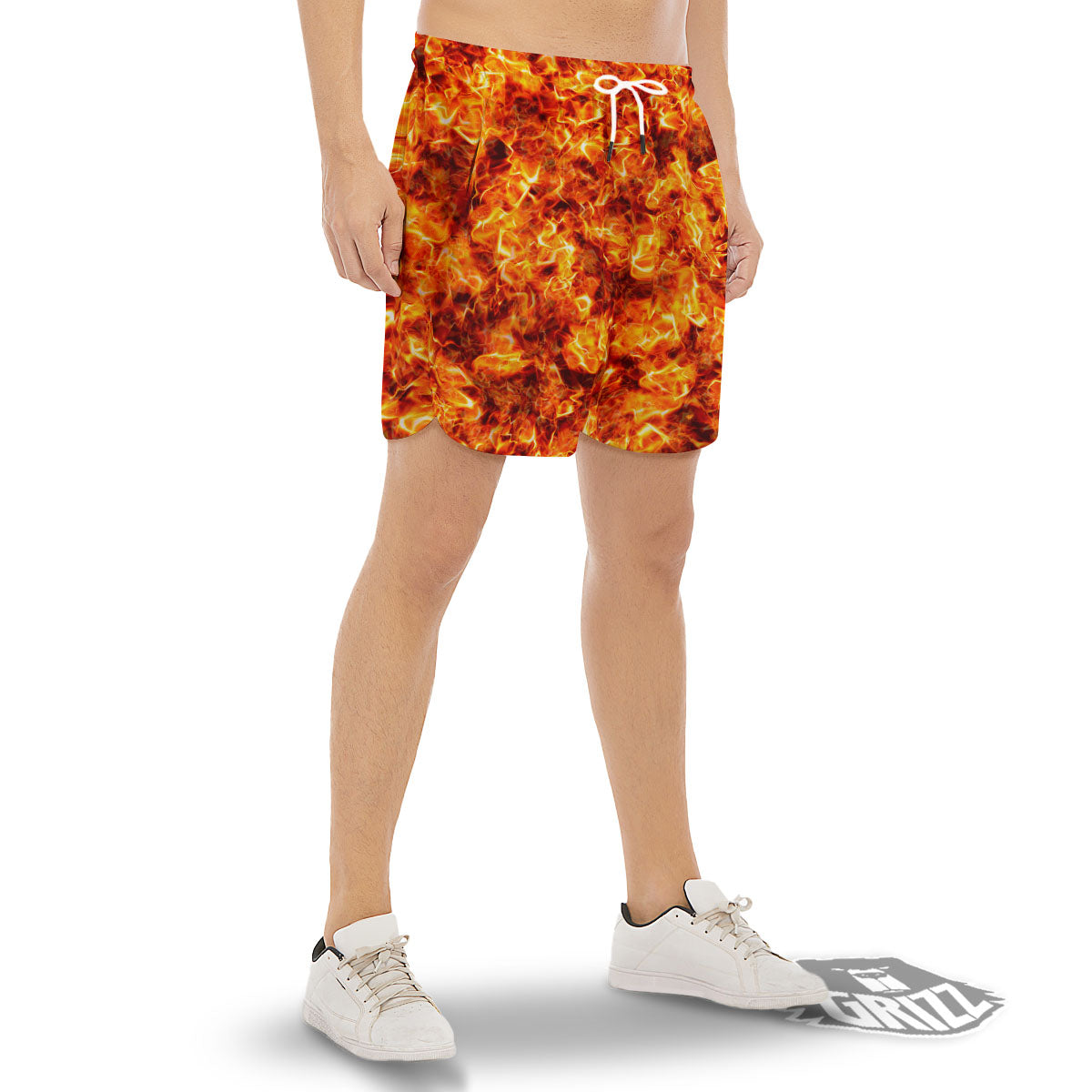 Burning Lava Print Men's Gym Shorts-grizzshop