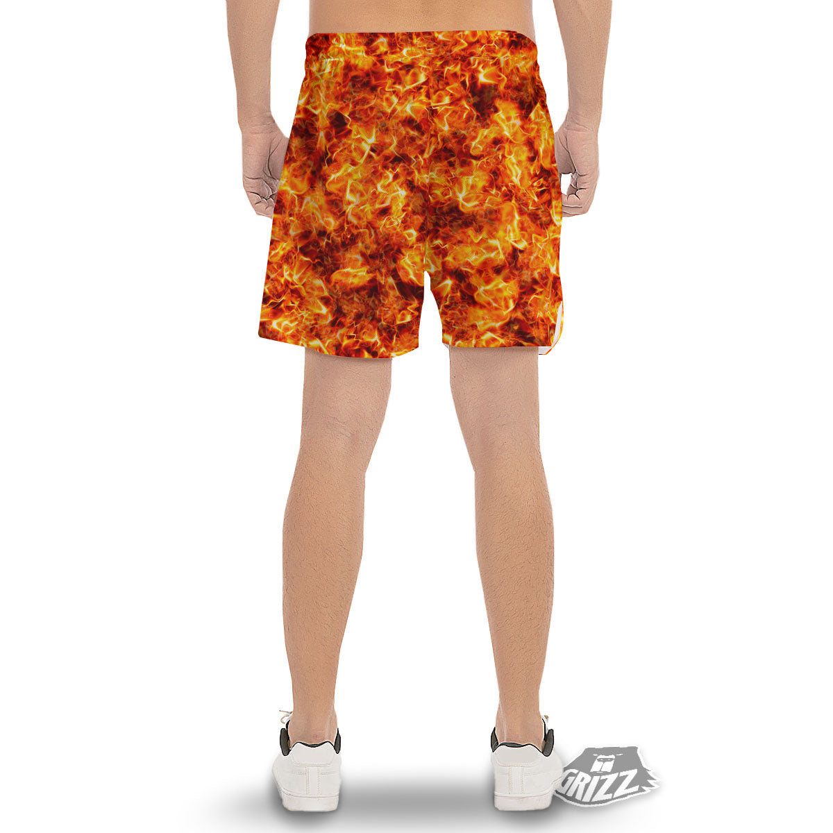 Burning Lava Print Men's Gym Shorts-grizzshop