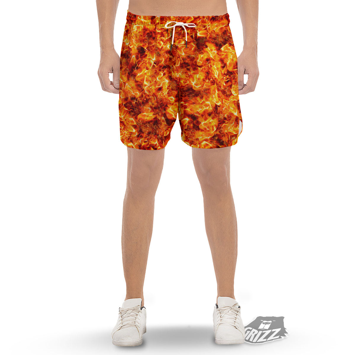 Burning Lava Print Men's Gym Shorts-grizzshop
