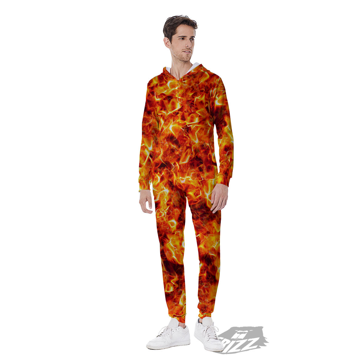 Burning Lava Print Men's Jumpsuit-grizzshop