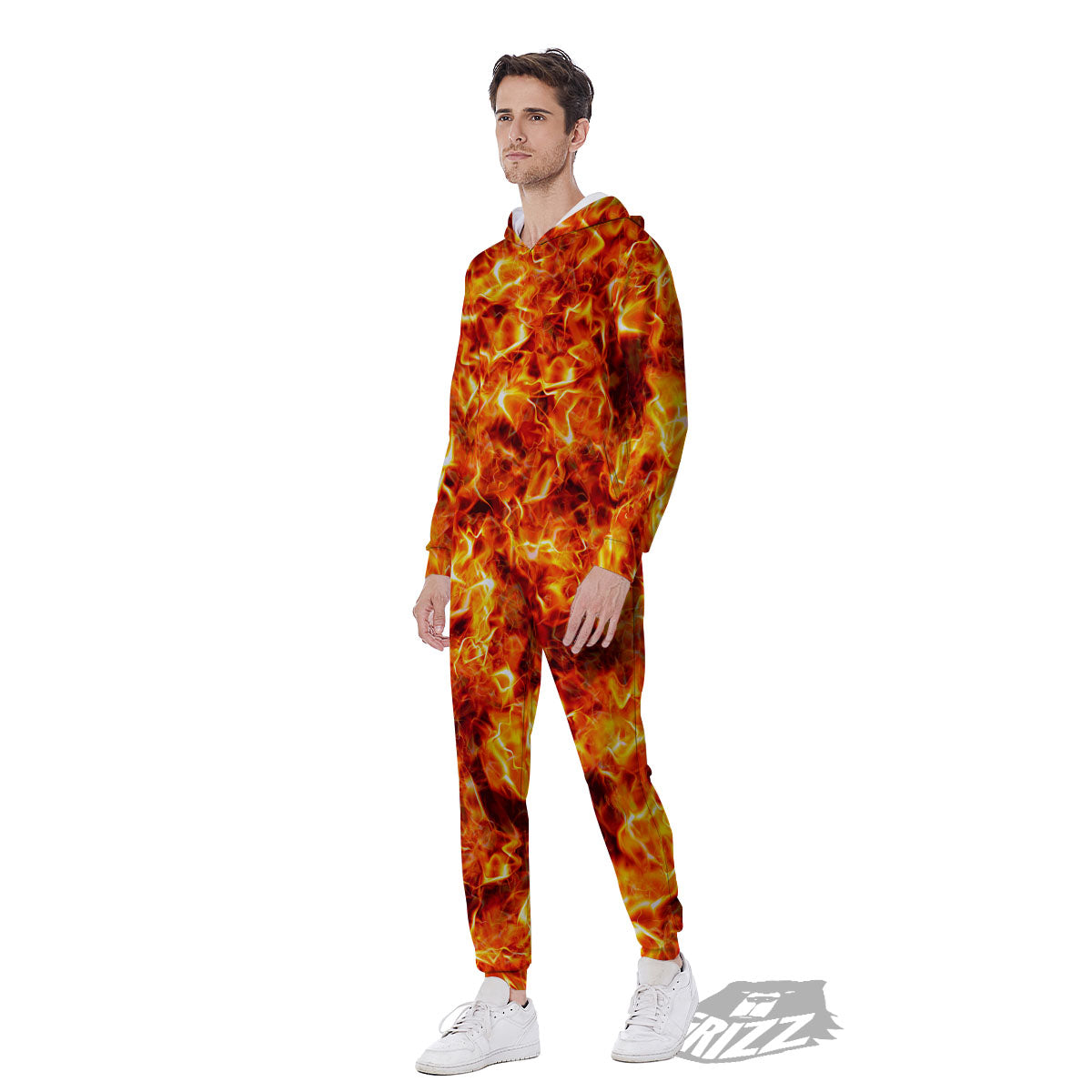 Burning Lava Print Men's Jumpsuit-grizzshop