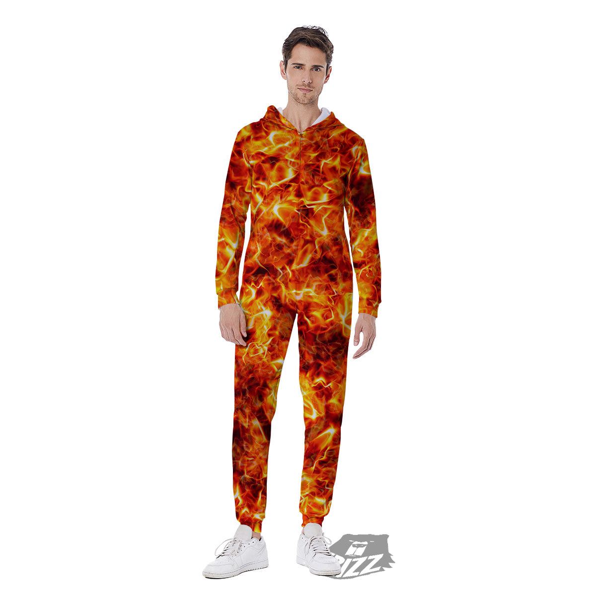 Burning Lava Print Men's Jumpsuit-grizzshop