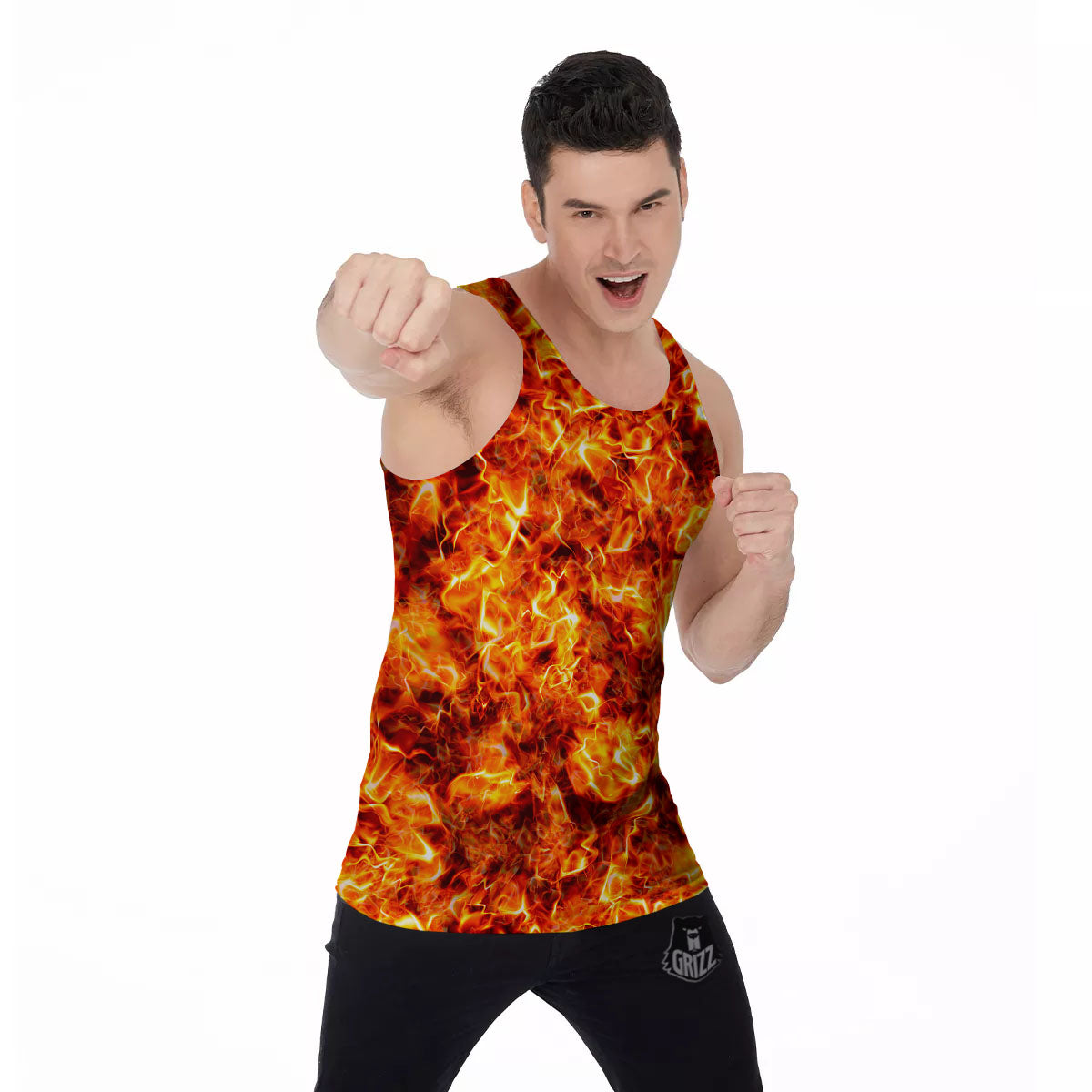 Burning Lava Print Men's Tank Top-grizzshop