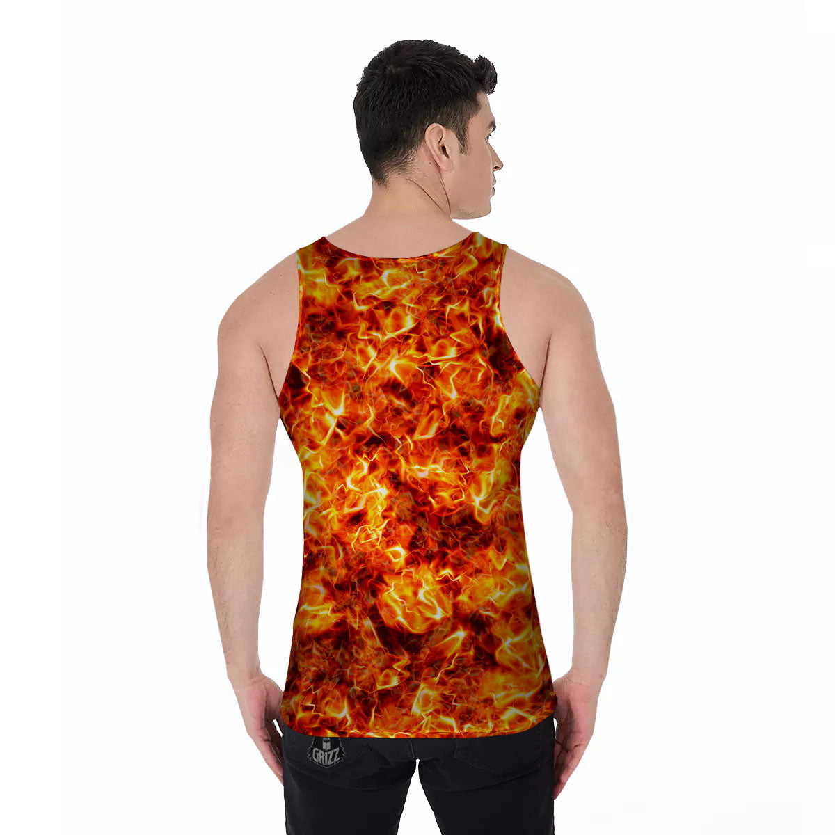 Burning Lava Print Men's Tank Top-grizzshop