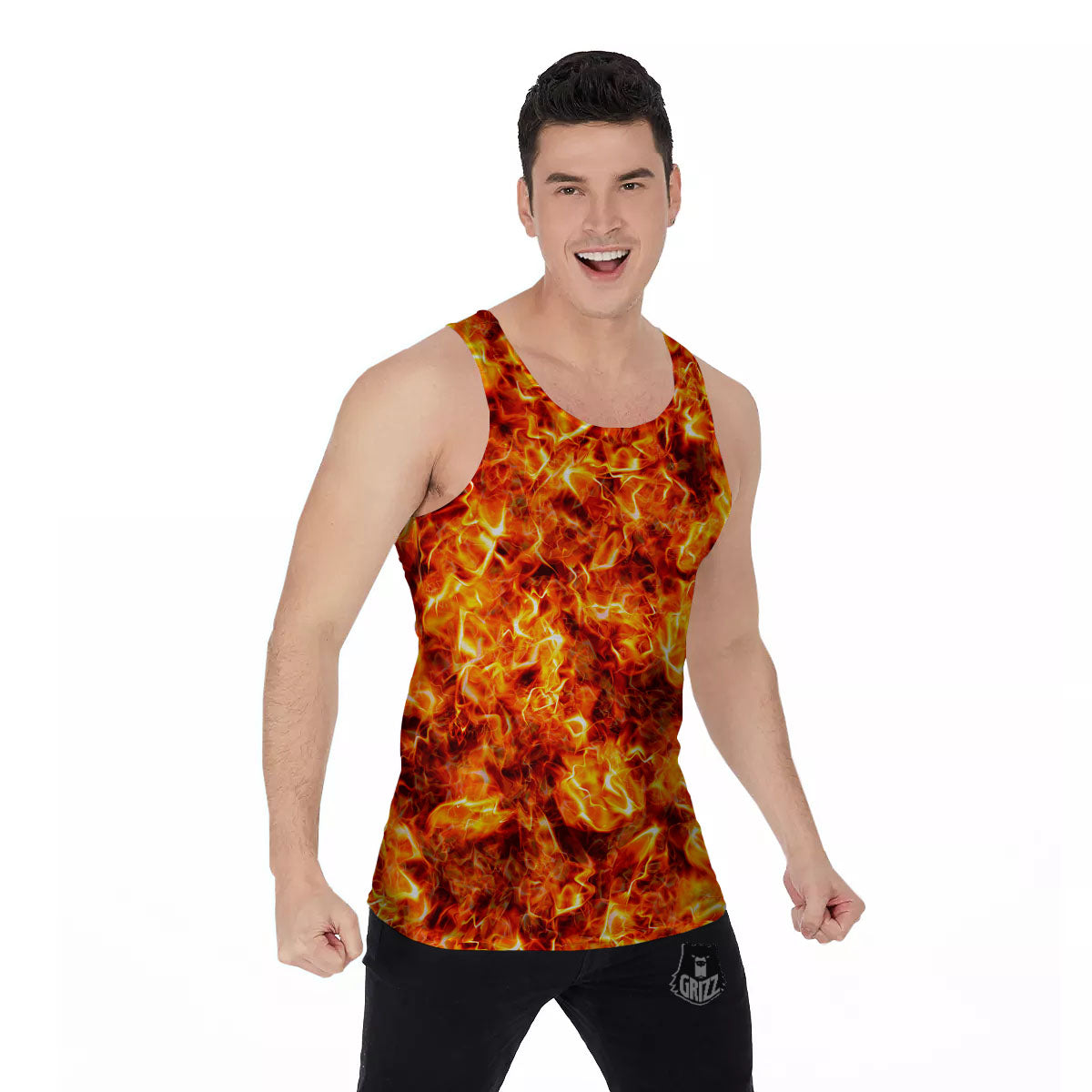 Burning Lava Print Men's Tank Top-grizzshop