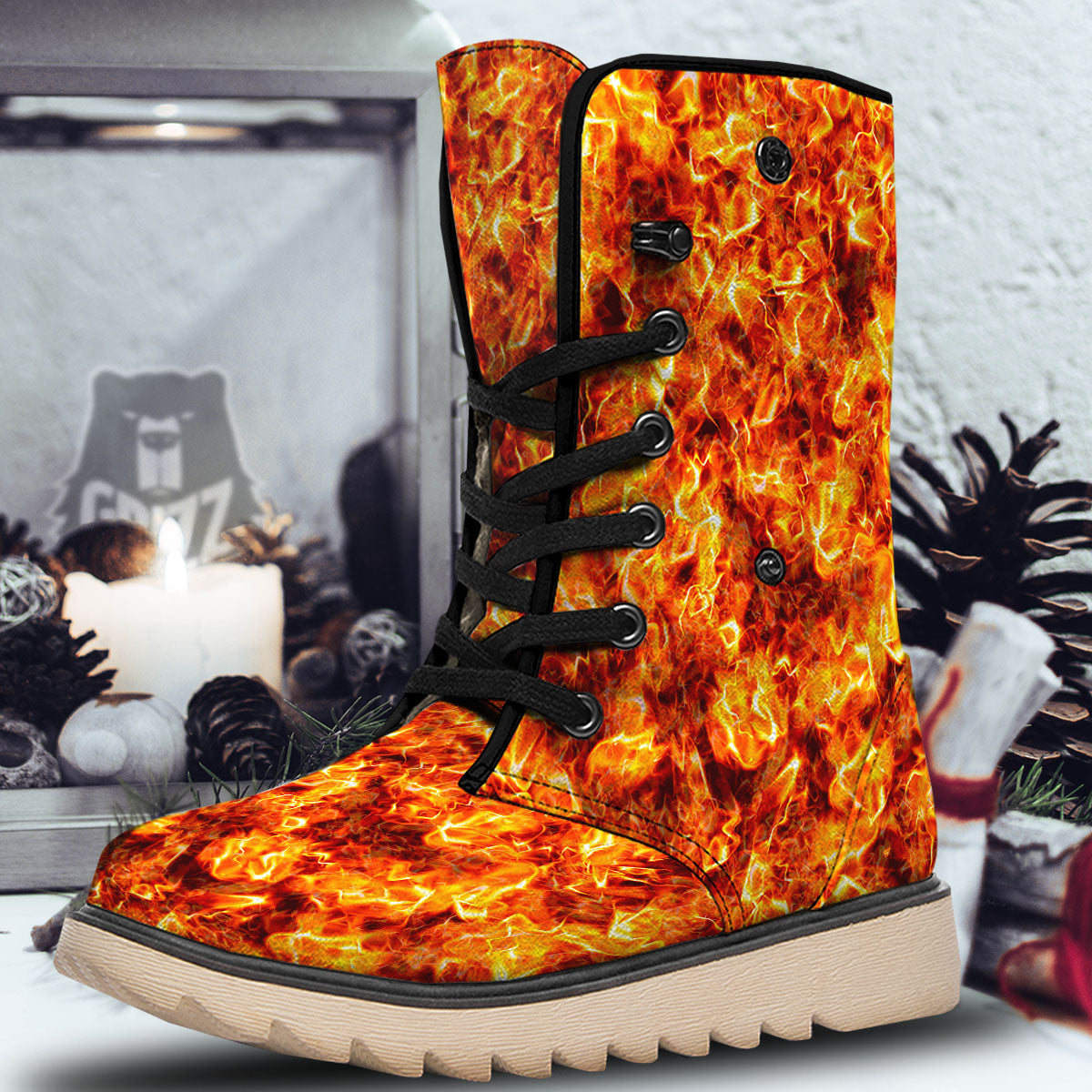 Burning Lava Print Snow Boots-grizzshop