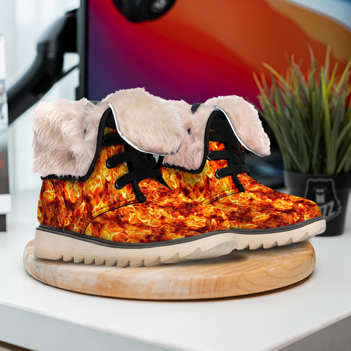 Burning Lava Print Snow Boots-grizzshop