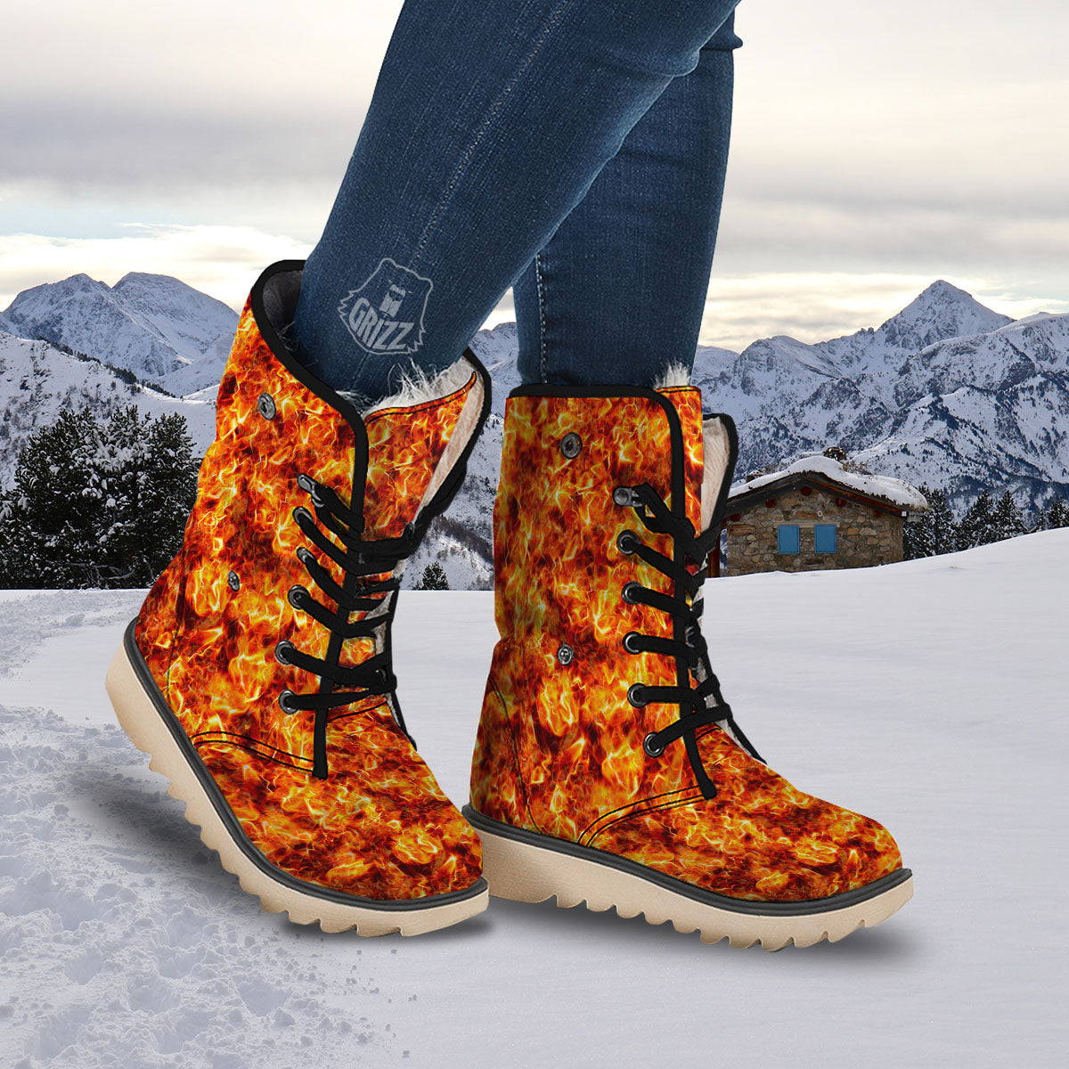 Burning Lava Print Snow Boots-grizzshop