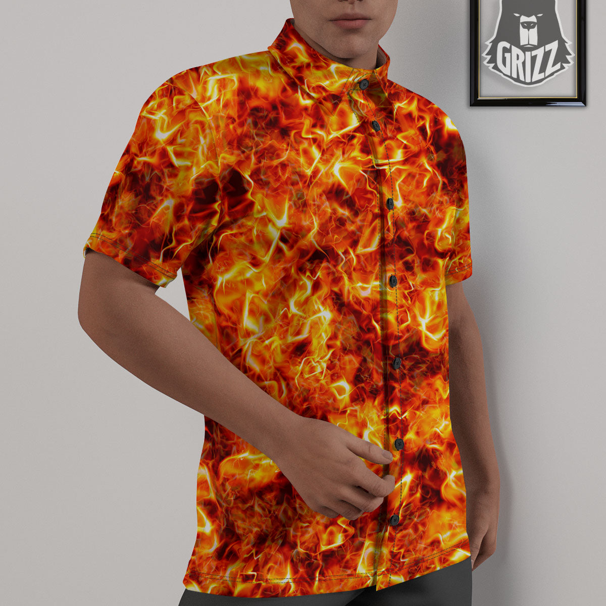 Burning Lava Print Untucked Shirts-grizzshop