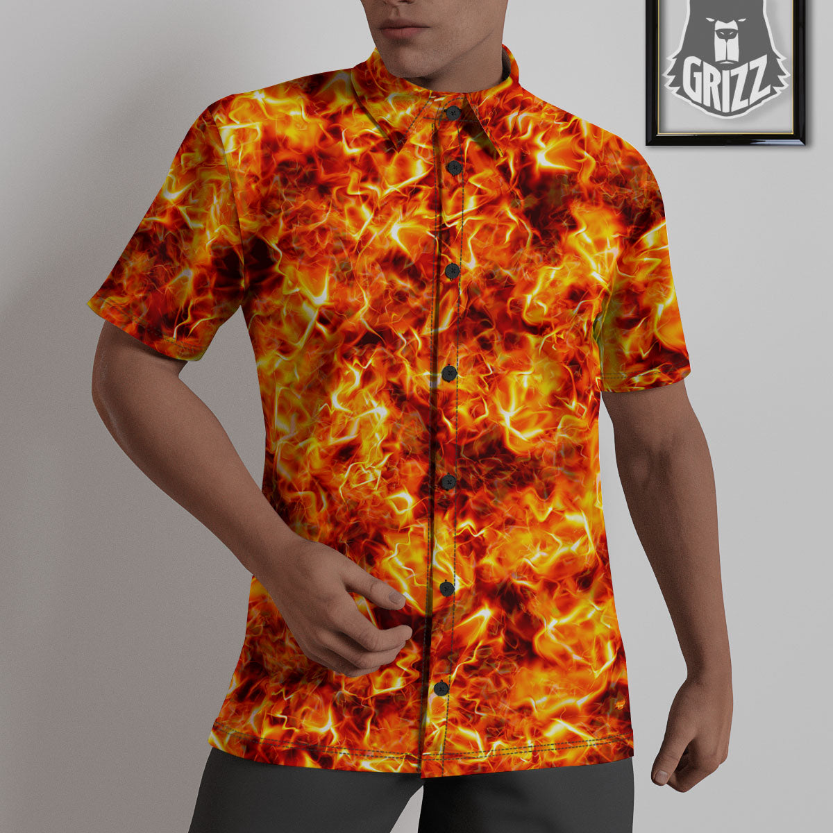 Burning Lava Print Untucked Shirts-grizzshop