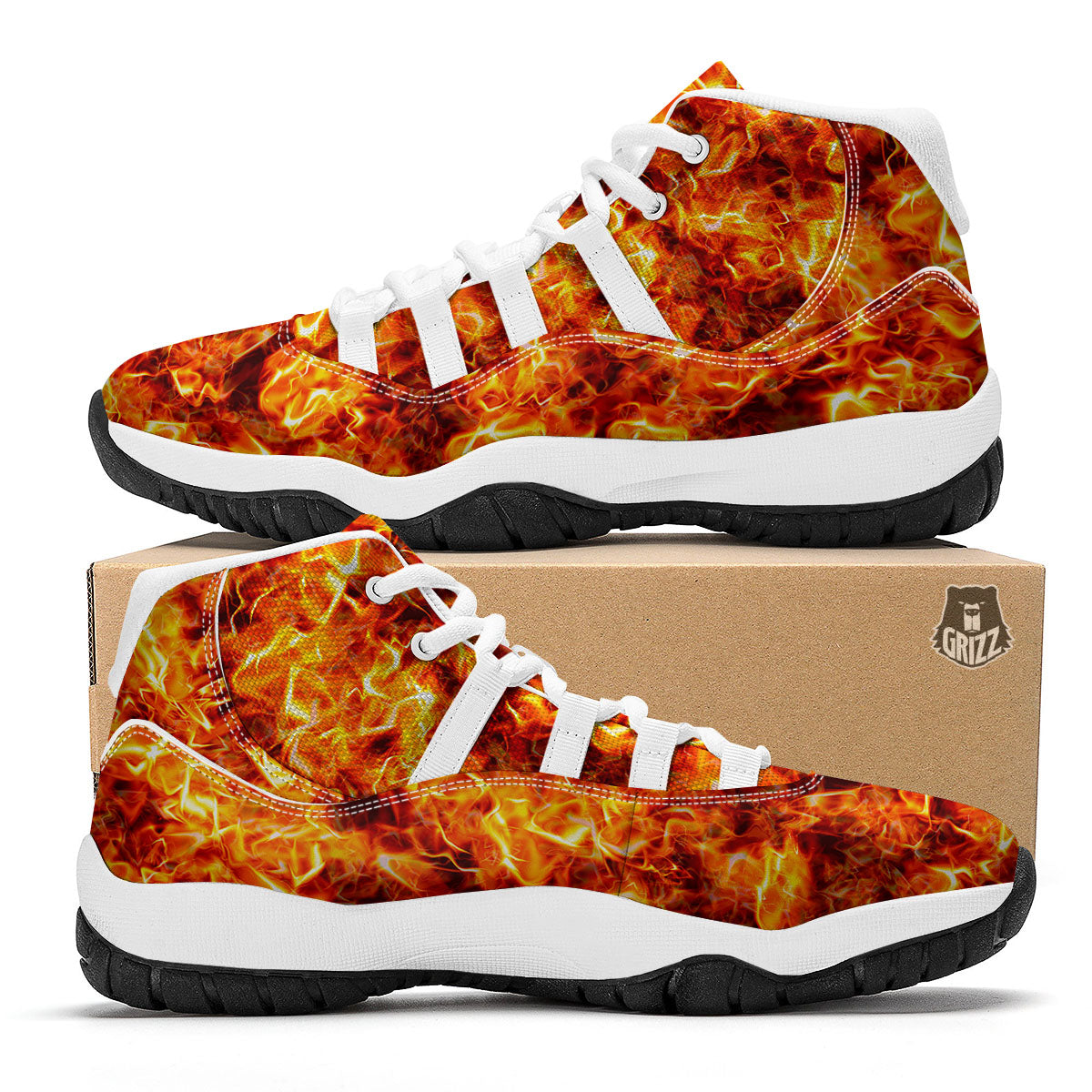 Burning Lava Print White Bball Shoes-grizzshop