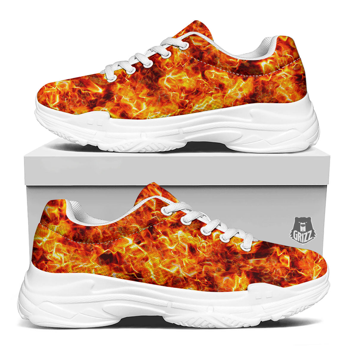 Burning Lava Print White Chunky Shoes-grizzshop