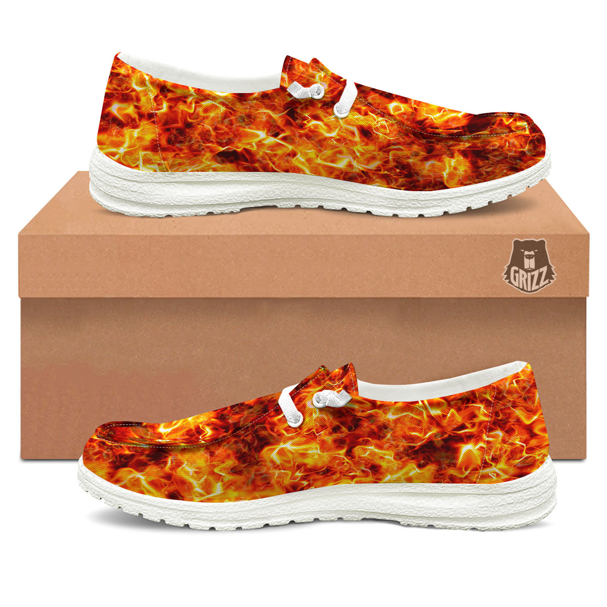 Burning Lava Print White Loafers-grizzshop