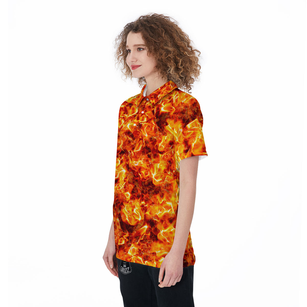 Burning Lava Print Women's Golf Shirts-grizzshop