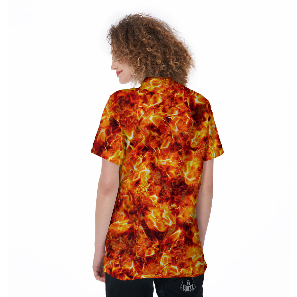 Burning Lava Print Women's Golf Shirts-grizzshop