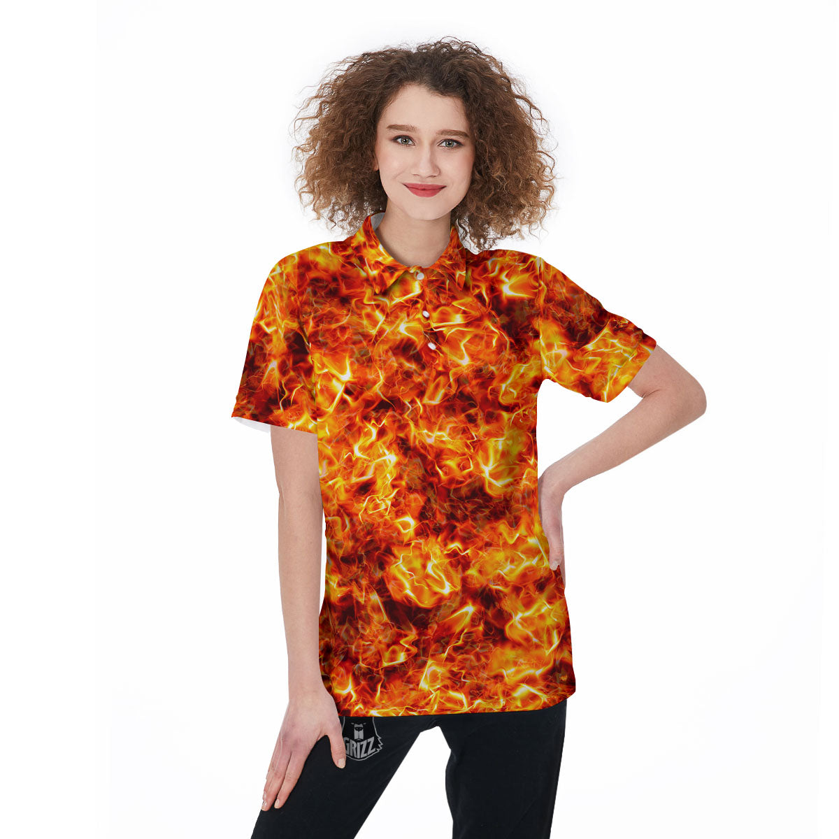 Burning Lava Print Women's Golf Shirts-grizzshop