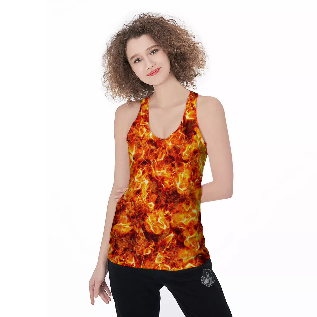 Burning Lava Print Women's Racerback Tank Top-grizzshop