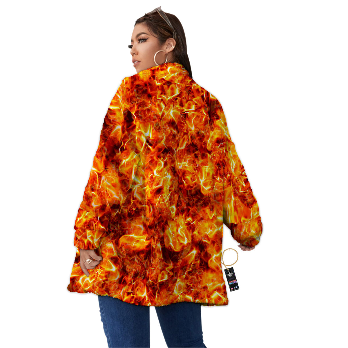 Burning Lava Print Women's Sherpa Jacket-grizzshop