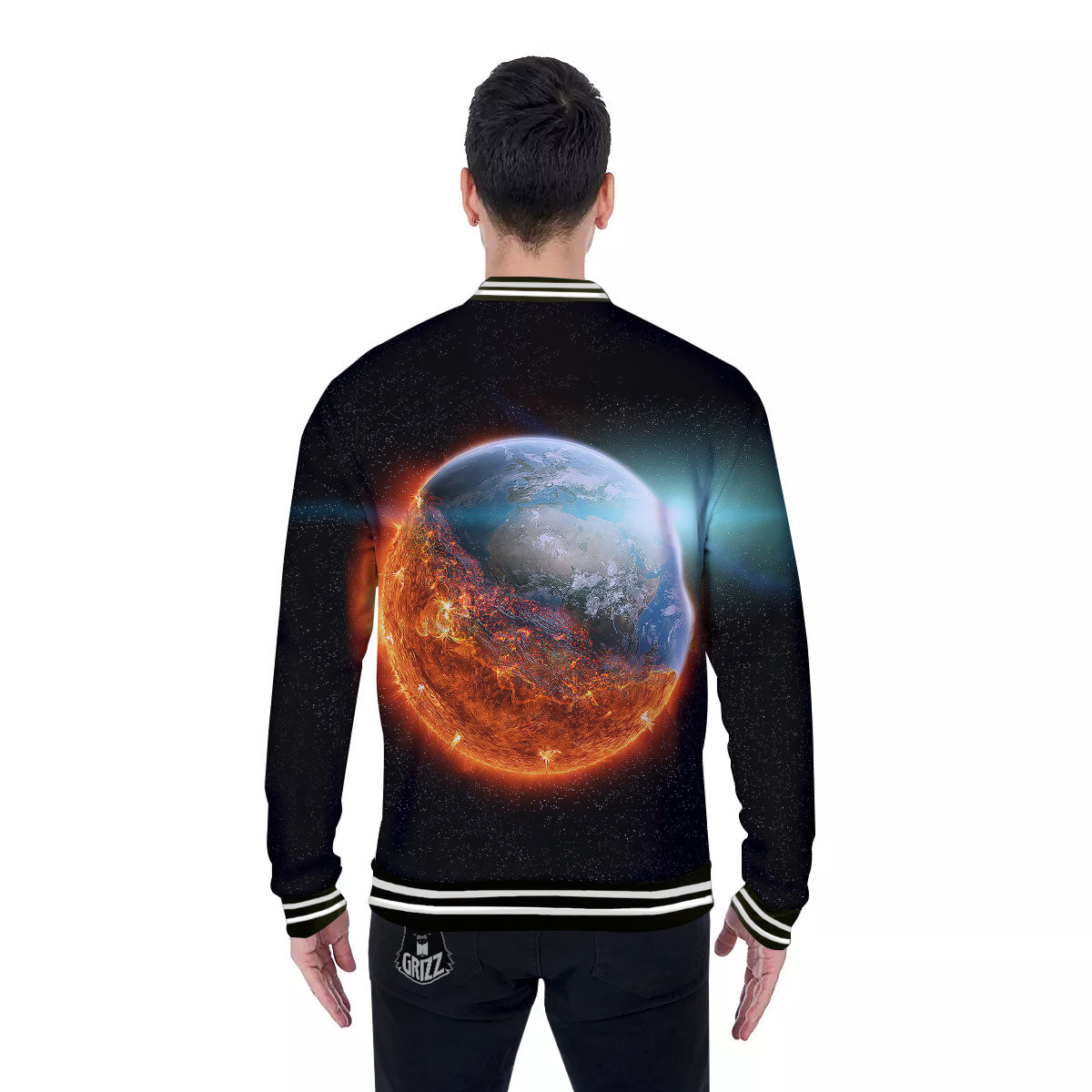 Burning Planet Print Baseball Jacket-grizzshop