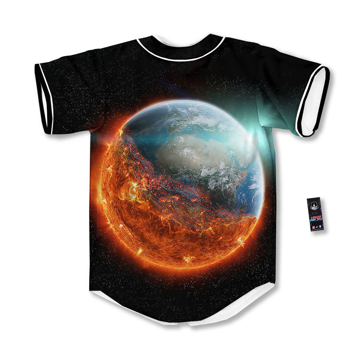 Burning Planet Print Baseball Jersey-grizzshop