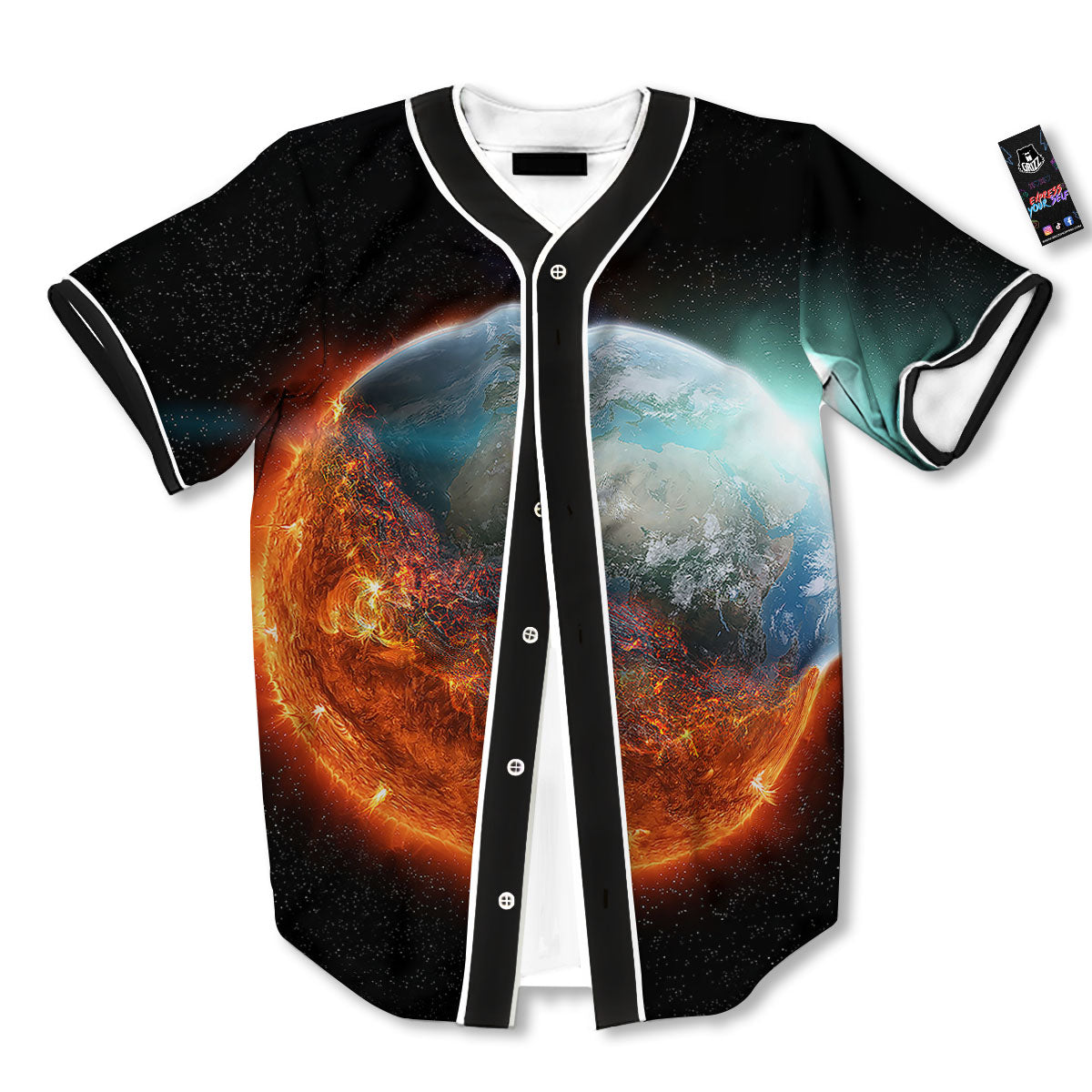 Burning Planet Print Baseball Jersey-grizzshop