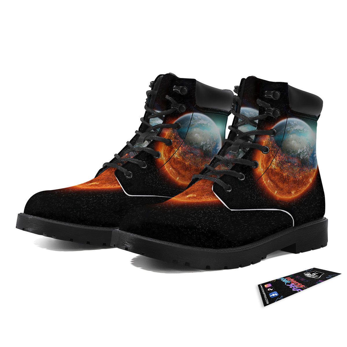 Burning Planet Print Boots-grizzshop