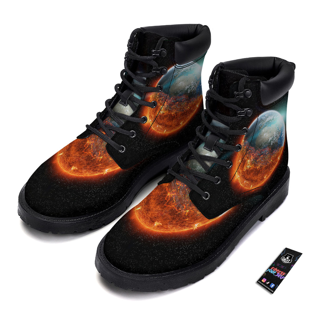 Burning Planet Print Boots-grizzshop