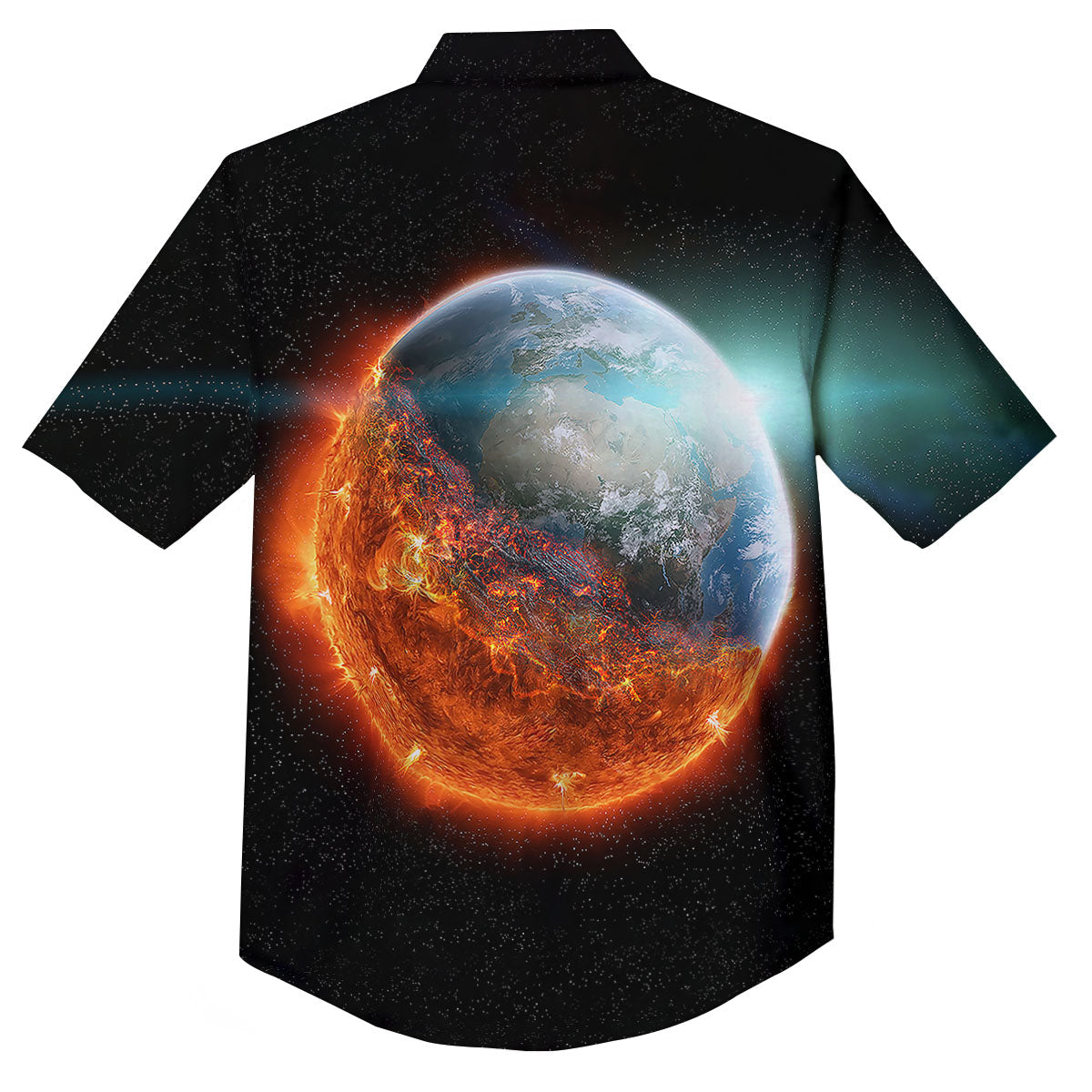 Burning Planet Print Button Up Shirt-grizzshop