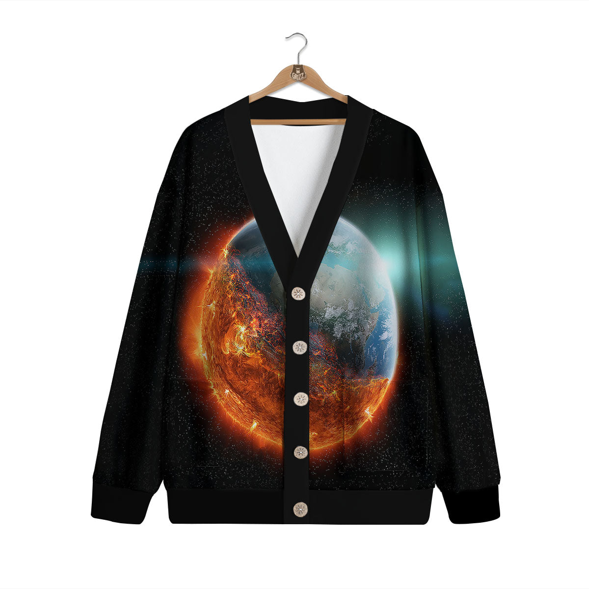 Burning Planet Print Cardigan-grizzshop