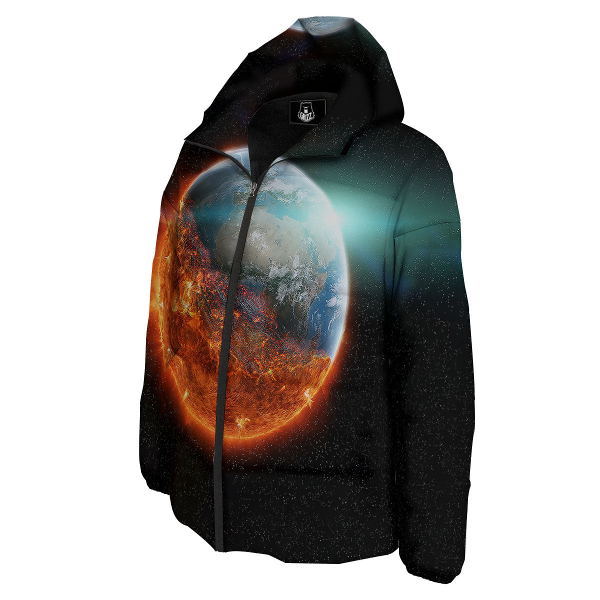 Burning Planet Print Down Jacket-grizzshop