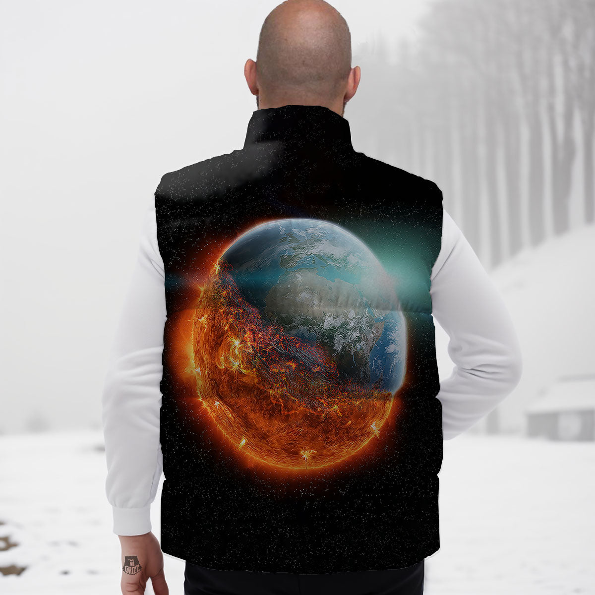 Burning Planet Print Down Vest