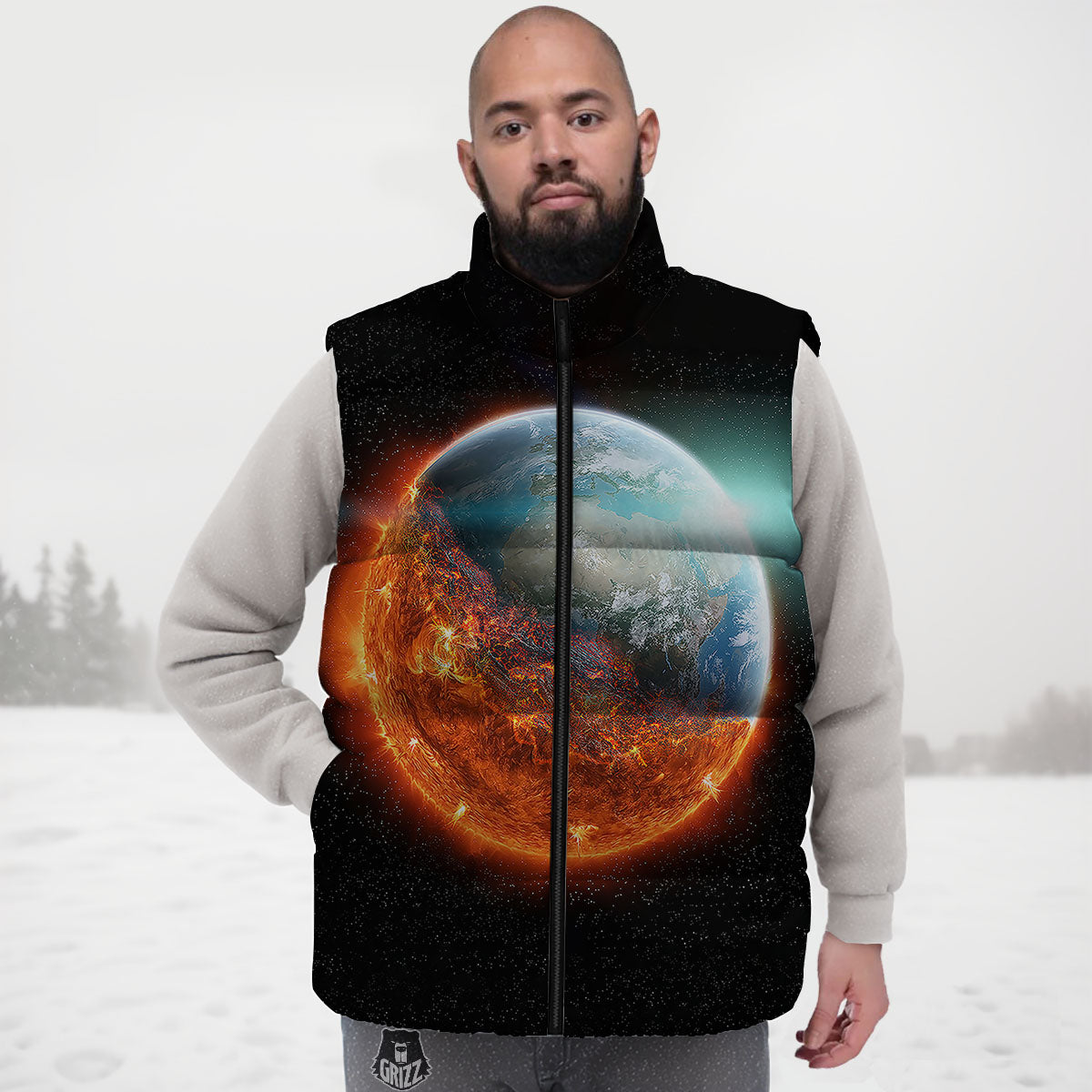 Burning Planet Print Down Vest