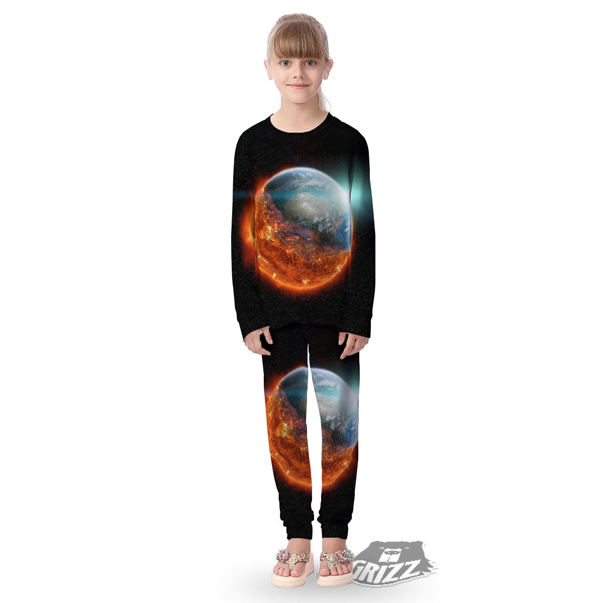 Burning Planet Print Kid's Pajamas-grizzshop