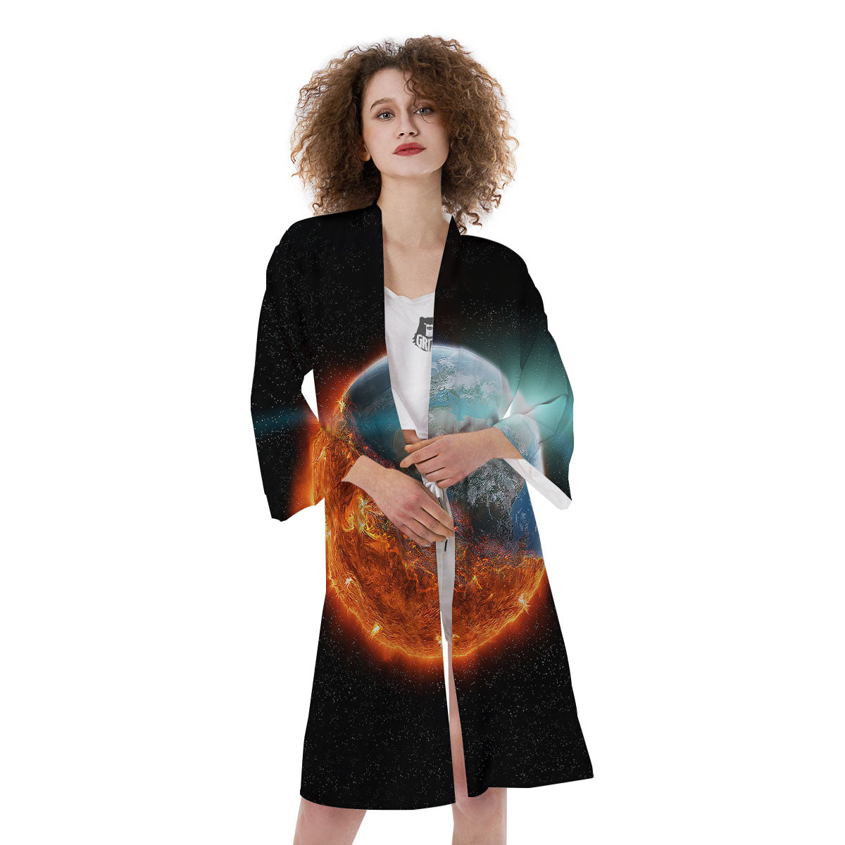 Burning Planet Print Kimono-grizzshop